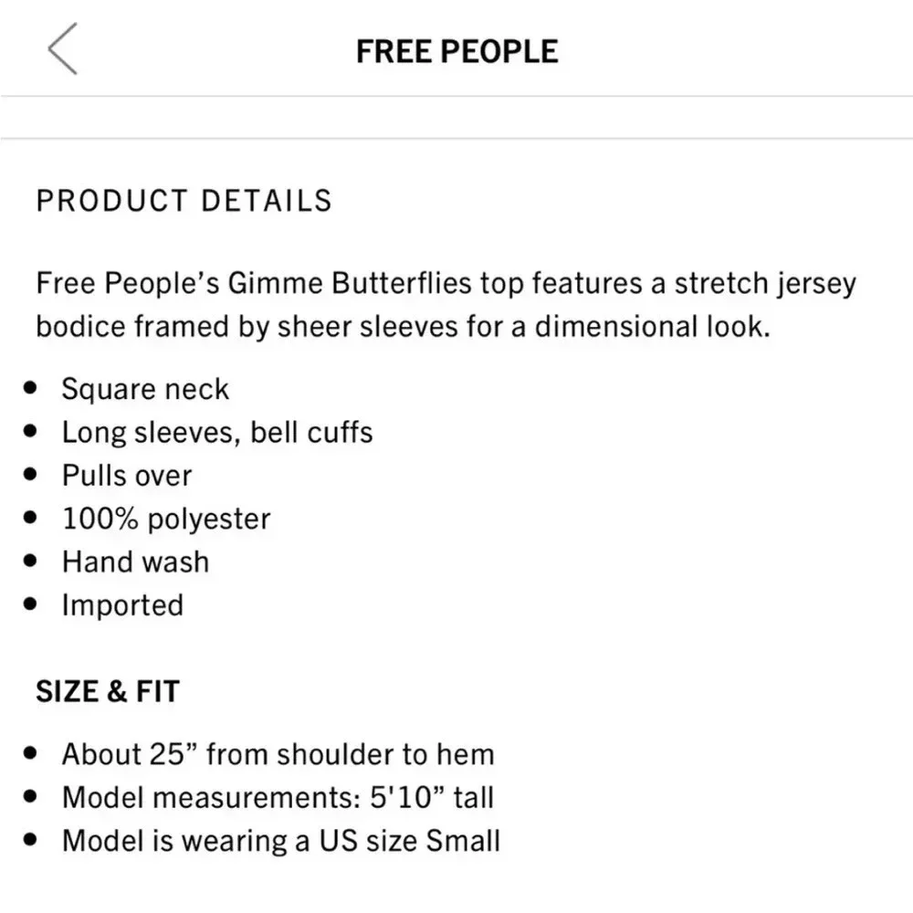 NWT FREE PEOPLE GIMMIE BUTTERFLIES SHEER SLEEVE TOP Size XS